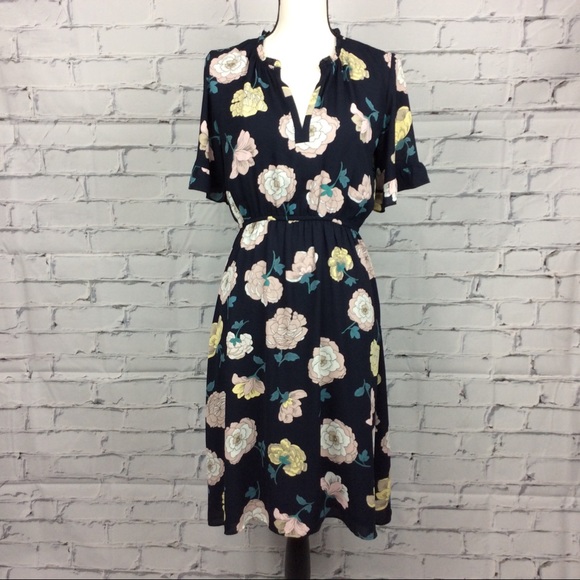 LOFT Dresses & Skirts - Loft Navy Blue Floral Print Dress, Size S